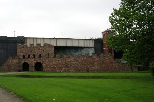 A view of the reconstructed Roman fort in Castlefield, Manchester