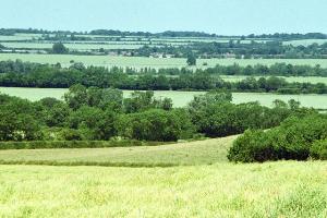 Fields and hillside view over Harlton