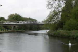 The modern bridge over Lea Valley Navigation The entrance tor the White Water Centre is up the path to the left just before the bridge