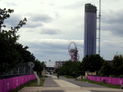 Approaching the Olympic Park - the top of the Stadium and Anish Kapoor and Cecil Balmond