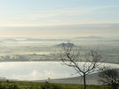 Cheddar Reservoir and Somerset Levels in mist