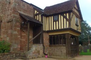 Berkswell church porch. The room upstairs was the original village school room.