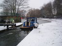 Ice breaking on the Grand Union Canal at Lime Kiln Lock