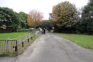 Looking from the gate of the Community Farm to the car park & Saltmarsh Drive.