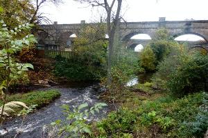 Slateford Aqueduct takes Canal over Water of Leith at Water of Leith Visitor Centre.