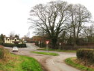 The oblique crossroads looking across the Knightley Road from Riley Lane into Dicky
