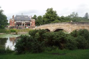 Pavilion Cafe and bridge over the River Soar