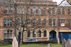 View of Victorian Gothic industrial building from St Margaret