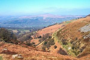 View over the Brecon Beacons from Waypoint 8, with Sugar Loaf on the horizon