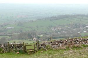 A misty view over the Somerset Levels, beyond waypoint 3