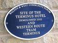 Plaque to former Brampton Terminus Hotel on Stephenson Court