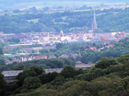 Zoomed in view of Chesterfield showing the Market Hall and Spire