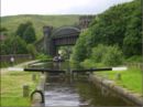 Skew Bridge on the Rochdale Canal, viewed from Shade Lock - walking towards Gauxholme.  Part of the Pennine Waterway