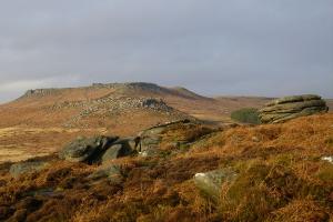 Higger Tor with Carl Wark in front, soon after leaving Fox House.