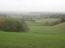 View to the distant Malvern Hills on a misty autumn day soon after Point 2