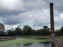 The brick chimney on the towpath.  You will turn right shortly after this on your return journey